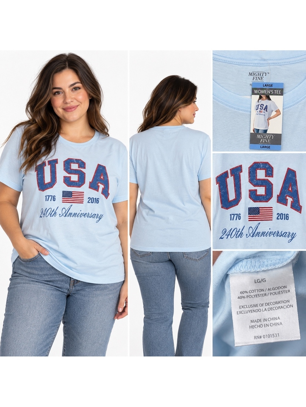 Light Blue USA 240th Anniversary Graphic T Shirt